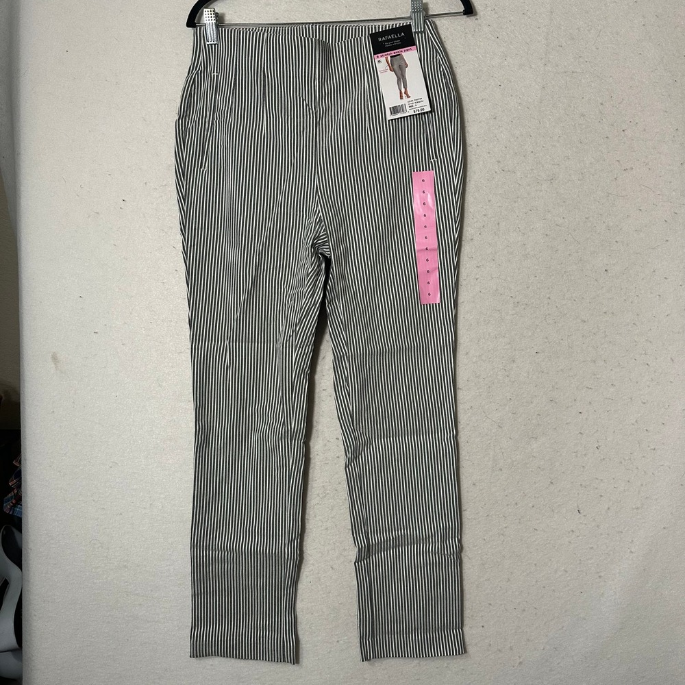 Rafaella Womens 6 Stretch Ankle Pant Phantom Striped Slimblack‎ graywhite New